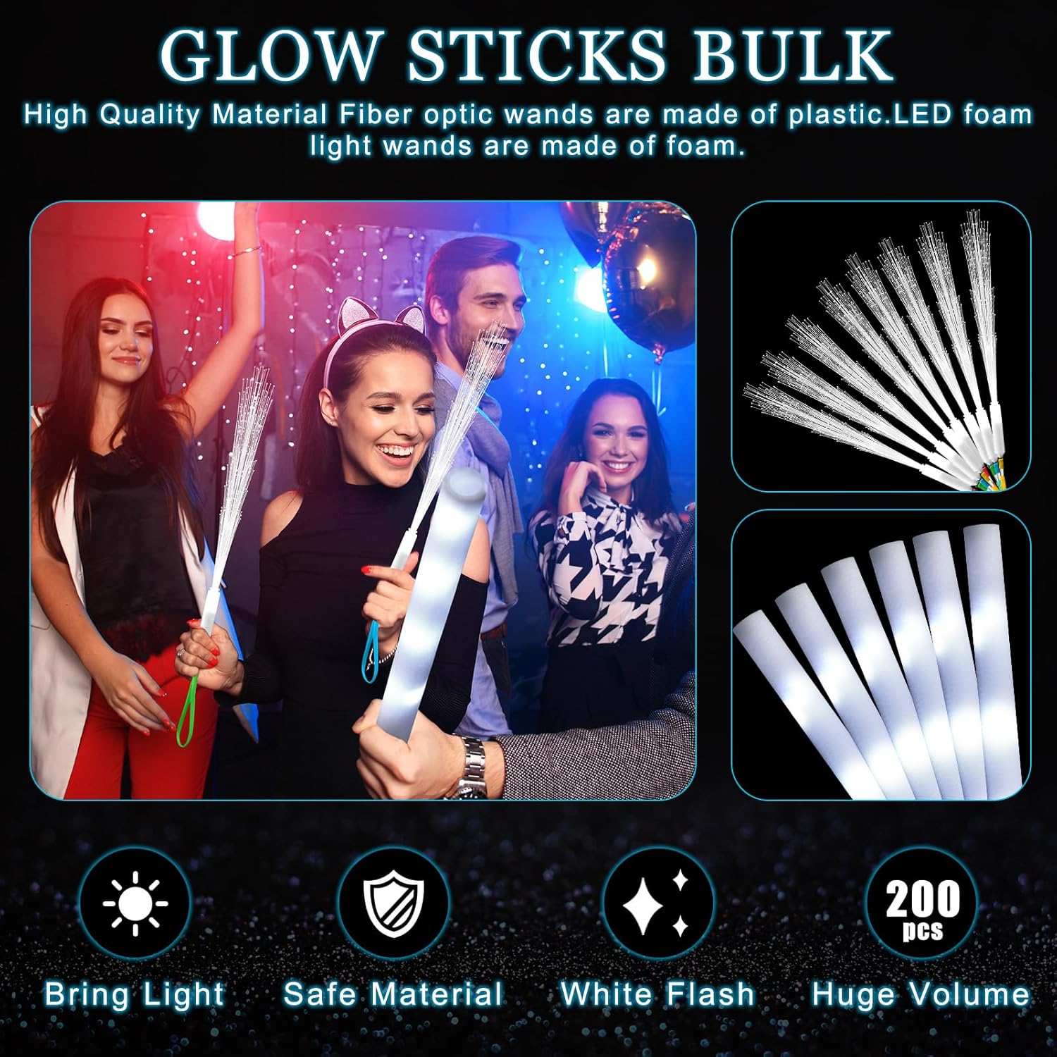 20pcs White Fiber Optic Wand L - огляд і ціна Flashing Led Foam Sticks Party